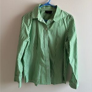 Foxcroft Women’s Green Striped Button Down Shirt